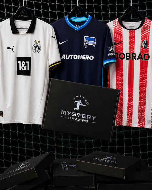 Bundesliga Mystery Box mit original Fußballtrikots von Dortmund, Hertha BSC und Freiburg