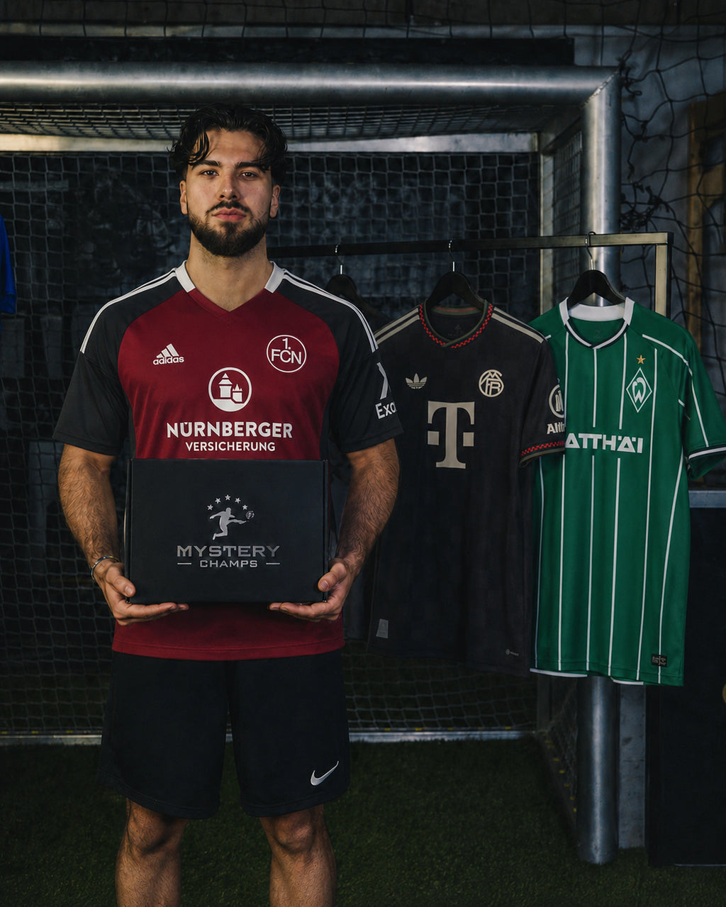 Bundesliga Mystery Box mit Fußballtrikots von Nürnberg, Bayern München und Werder Bremen